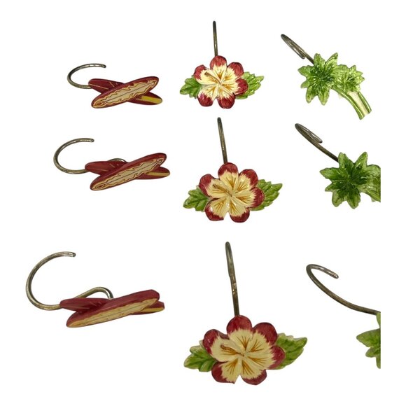 Tropical Shower Curtain Hooks – Surfboards, Hibiscus Flowers, Palm Trees, Woodie - Picture 3 of 4